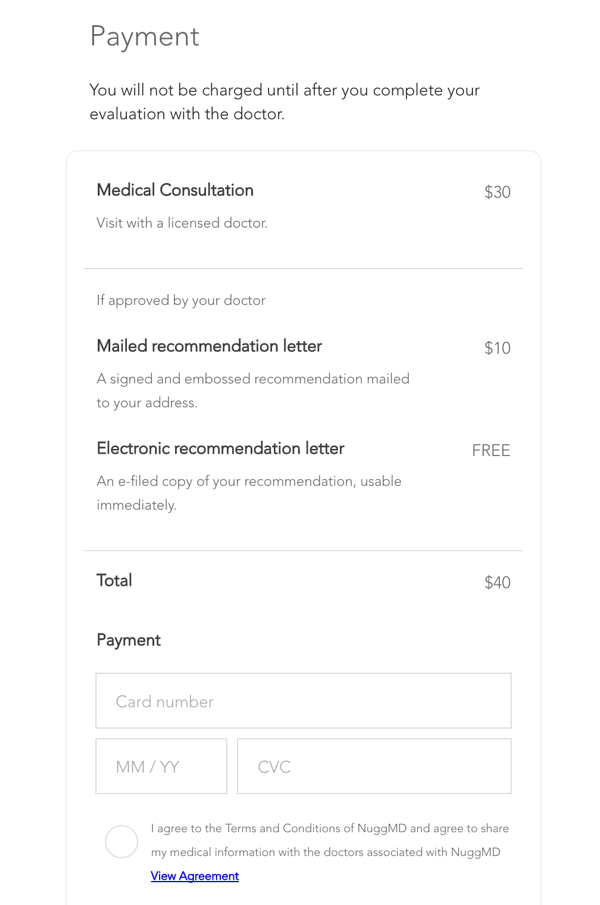 NuggMD Payment Screen