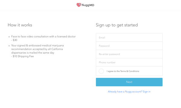 NuggMD Signup Screen